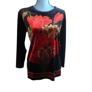 Vintage Stillman Studio Floral Black and Red Women's Top